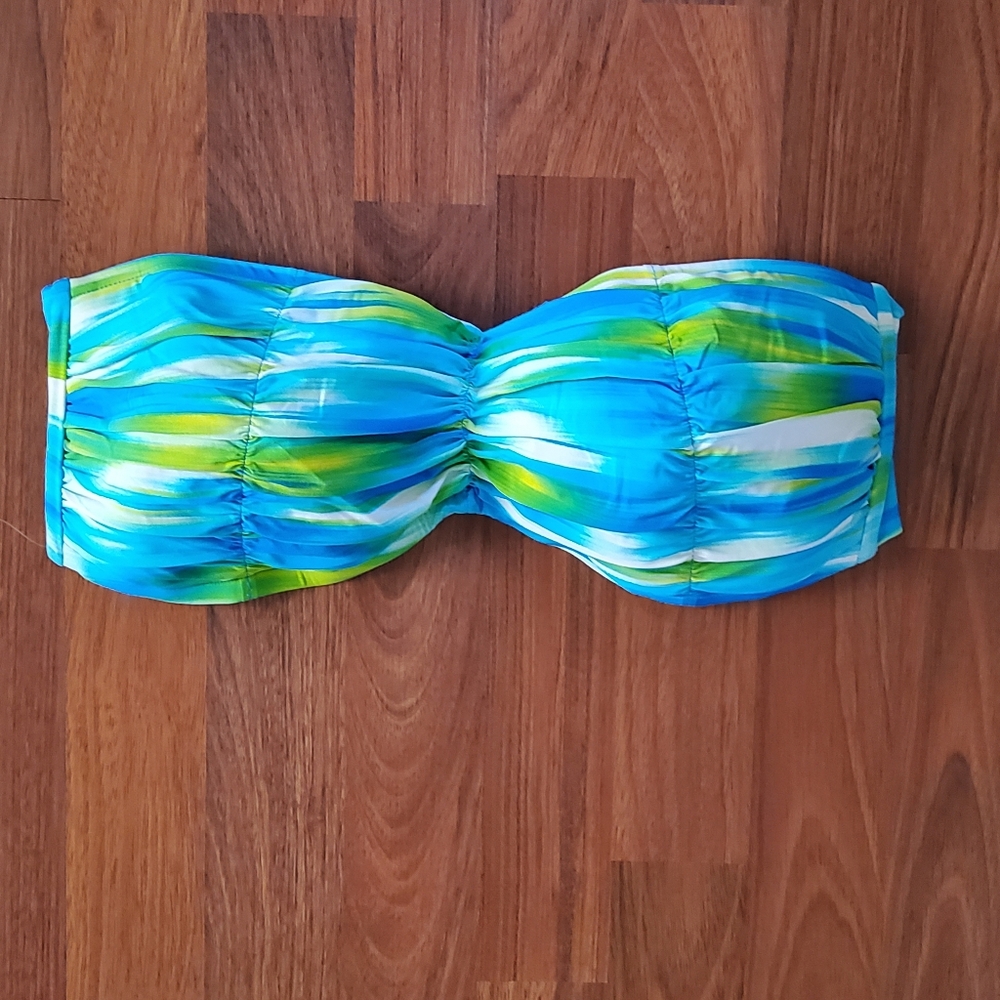 2Bamboo Bandeau Bikini Top Blue Watercolor Stripe Size L/XL NWOT